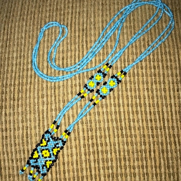 Vintage Handmade Long Double Strand Medallion Glass Bead Necklace - Picture 3 of 7